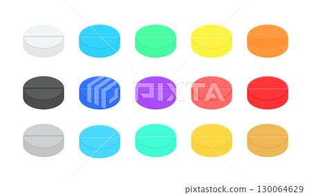 一組色彩鮮豔的簡單圓形藥丸 - 彩色藥物、補充劑和藥物圖像 一組色彩鮮豔的簡單圓形藥丸 - 彩色藥物、補充劑和藥物圖像 130064629