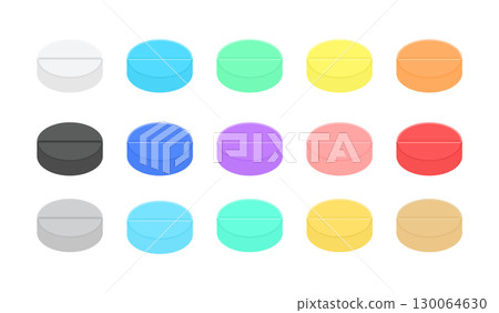 一組色彩鮮豔的簡單圓形藥丸插圖 - 彩色藥物、補充劑和藥物圖像 130064630