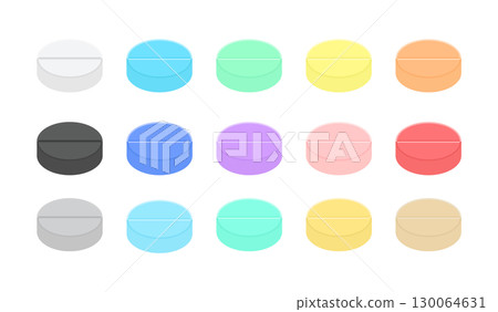 柔和色彩的圓形藥丸插圖集 - 色彩鮮豔、可愛、簡單的藥品、補充劑和糖果 柔和色彩的圓形藥丸插圖集 - 色彩鮮豔、可愛、簡單的藥品、補充劑和糖果 130064631