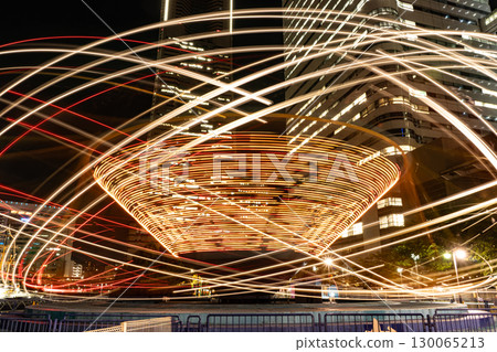 Amusement park attractions at night 130065213