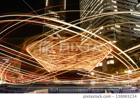 Amusement park attractions at night 130065214