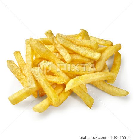 Pile of french fries forming a small mountain on white background 130065501