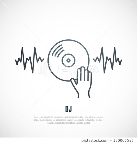 DJ spins record line icon. 130065555