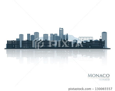 Monaco skyline silhouette with reflection. Monaco skyline silhouette with reflection. 130065557
