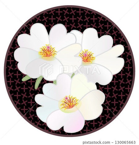 Illustration of a pine needle peony with a circular background 130065663
