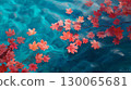 A beautiful autumn scene with vibrant autumn leaves decorating the water surface 130065681