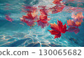 Autumn leaves floating on the water's surface, a fantastic view from underwater 130065682