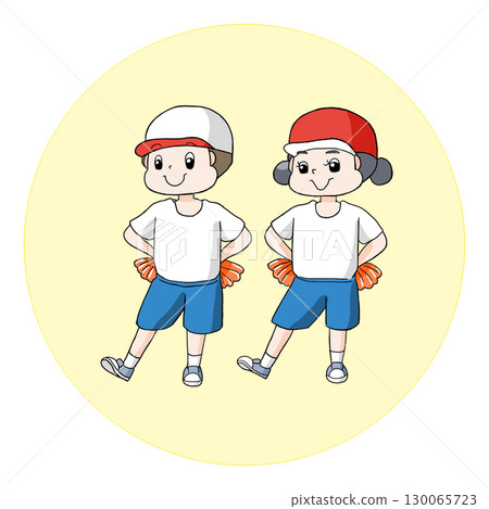 男孩和女孩在運動會上跳舞 130065723