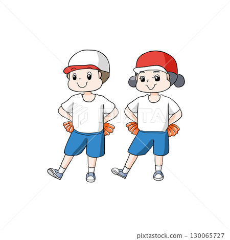 男孩和女孩在運動會上跳舞，沒有背景 130065727