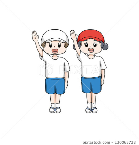 男孩和女孩在運動會上宣誓，沒有背景 130065728