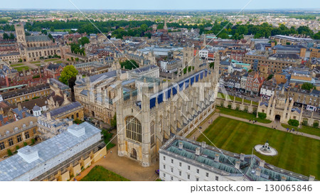 King's College Chapel dominating Cambridge University in a stunning aerial view 130065846