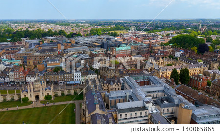Cambridge cityscape featuring Cambridge University colleges and surrounding urban area, UK 130065865