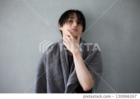 Young Asian man portrait after bathing Young Asian man portrait after bathing 130066267
