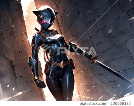 A formidable assassin holding a sword 130066383