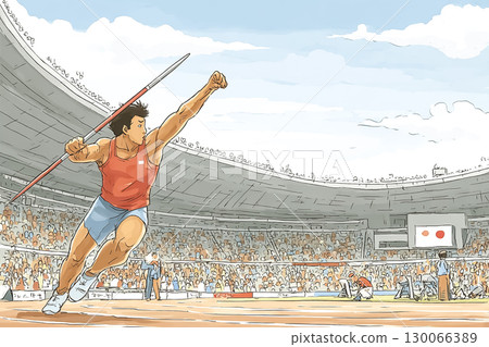 標槍投擲運動員在投擲瞬間 標槍投擲運動員在投擲瞬間 130066389