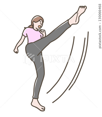 Illustration of a woman doing a high kick 130066468