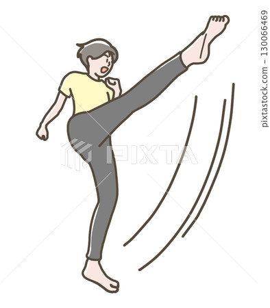 一名女子做高踢腿動作的插圖 130066469