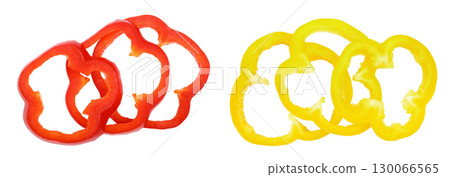 red sweet bell pepper isolated on white background. Top view. Flat lay red sweet bell pepper isolated on white background. Top view. Flat lay 130066565