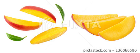 mango slices isolated on white background with full depth of field. Top view. Flat lay 130066590