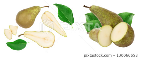 Green conference pear isolated on white background with full depth of field, Top view. Flat lay 130066658
