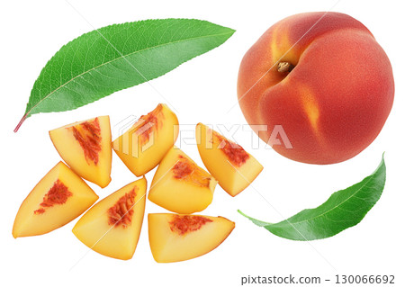 ripe peach isolated on white background. Top view. Flat lay pattern 130066692