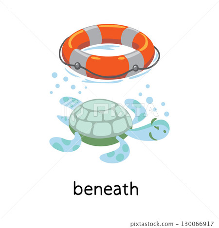Preposition of place. Turtle BENEATH the lifebuoy Preposition of place. Turtle BENEATH the lifebuoy 130066917