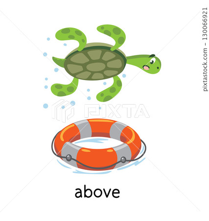 Preposition of place. Turtle ABOVE the lifebuoy Preposition of place. Turtle ABOVE the lifebuoy 130066921
