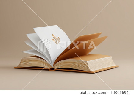 A realistic illustration of an open book with pages gently turning, set against a neutral background. 130066943