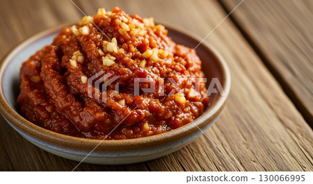 A Close Up of Korean Spicy Dipping Sauce Ssamjang with Garlic 130066995