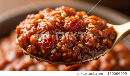 A Macro Close Up of a Spoonful of Korean Ssamjang Paste A Macro Close Up of a Spoonful of Korean Ssamjang Paste 130066999