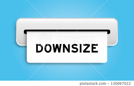 White coupon banner with word downsize from machine on blue color background 130067022