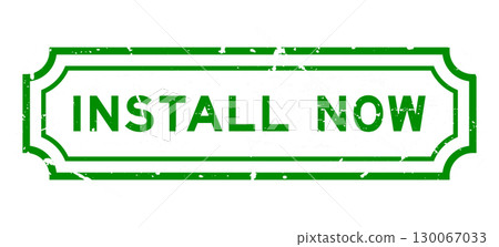 Grunge green install now word square rubber stamp on white background 130067033