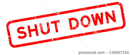 Grunge red shut down word rubber square seal stamp on white background 130067108
