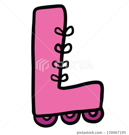 Hand drawn Christmas design of alphabet letter L with roller skate for festive font, typography, winter season, campaign badge, initials, name, patch, calligraphy, sticker, cartoon text, message 130067195