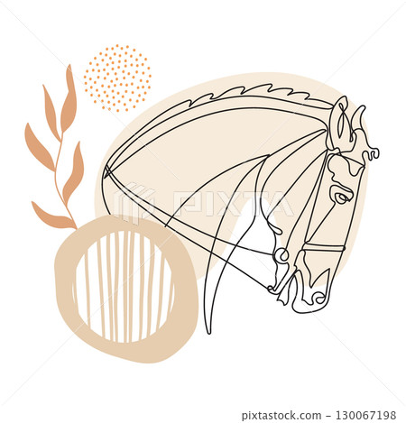 Andalusian horse single line drawing with botanical elements vector Andalusian horse single line drawing with botanical elements vector 130067198
