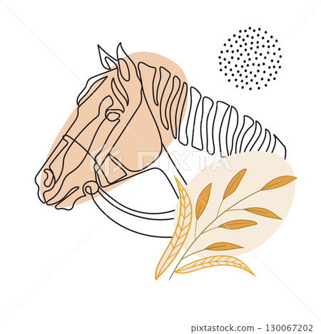 Beautiful horse single line drawing with botanical elements vector 130067202