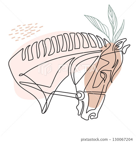 Graceful horse single line drawing with botanical elements vector 130067204
