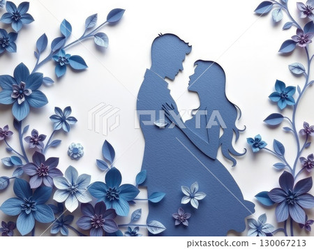 Paper Cut Couple in Cool Floral Embrace 130067213