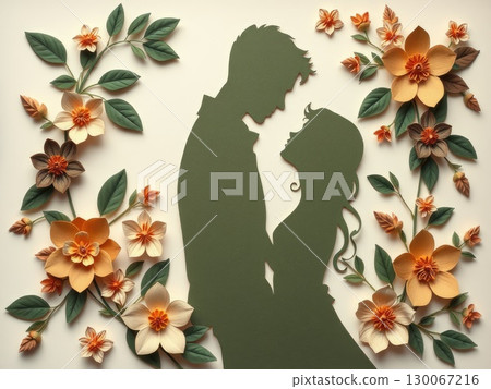 Earthy Paper Cut Couple with Natural Floral Design Earthy Paper Cut Couple with Natural Floral Design 130067216