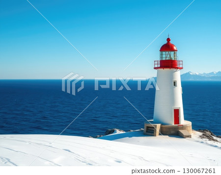 Snowy Coastal Lighthouse on a Winter Day Snowy Coastal Lighthouse on a Winter Day 130067261