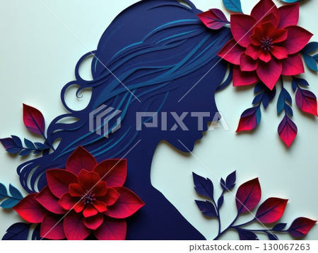 Beautiful Woman in Jewel-Toned Paper Cut Floral Beautiful Woman in Jewel-Toned Paper Cut Floral 130067263