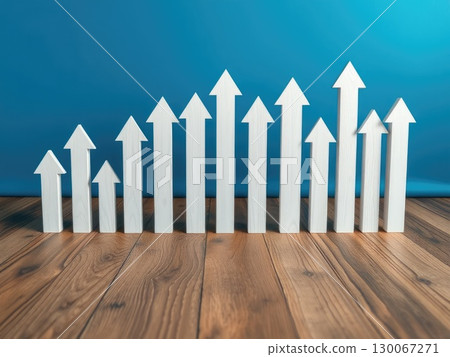 Detailed White Arrows on Wood Growth Concept 130067271