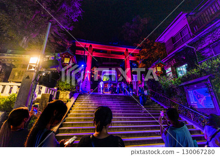 Fujisawa cityscape in Japan, with a view of the illuminated Enoshima Shrine and Japan's three great Benzaiten shrines Fujisawa cityscape in Japan, with a view of the illuminated Enoshima Shrine and Japan's three great Benzaiten shrines 130067280