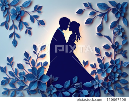 Paper Cut Couple in Cool Floral Embrace Paper Cut Couple in Cool Floral Embrace 130067306