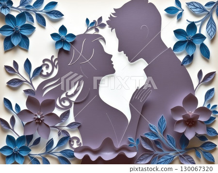 Paper Cut Couple in Cool Floral Embrace 130067320