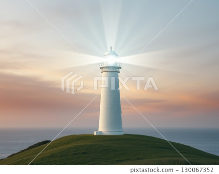 Lighthouse Beam at Tranquil Dusk or Dawn 130067352