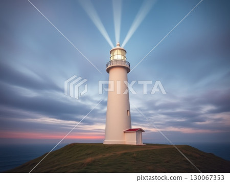 Lighthouse Beam at Tranquil Dusk or Dawn 130067353