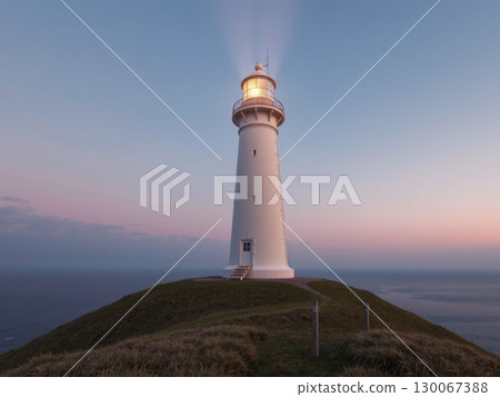 Lighthouse Beam at Tranquil Dusk or Dawn 130067388