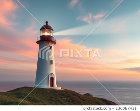 Lighthouse Beam at Tranquil Dusk or Dawn Lighthouse Beam at Tranquil Dusk or Dawn 130067411