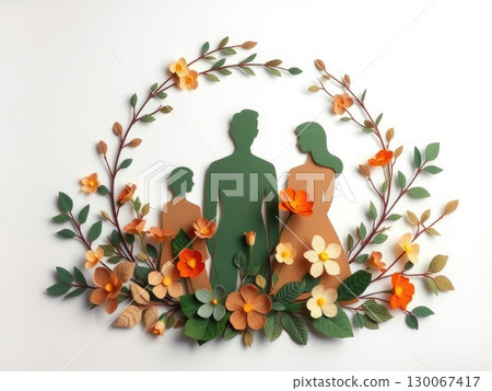 Earthy Paper-Cut Abstract Figures with Floral Art Earthy Paper-Cut Abstract Figures with Floral Art 130067417